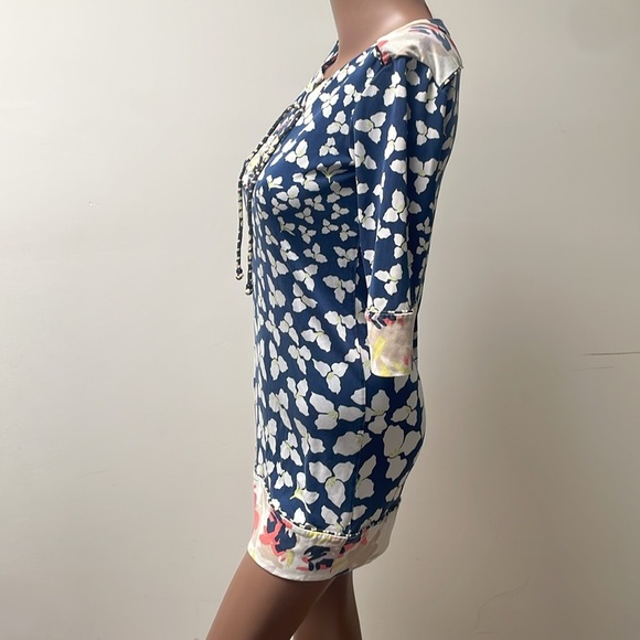 Diane Von Furstenberg DVF Trella Dress Silk Floral Laced Shortsleeves Blue 2 - Picture 5 of 10